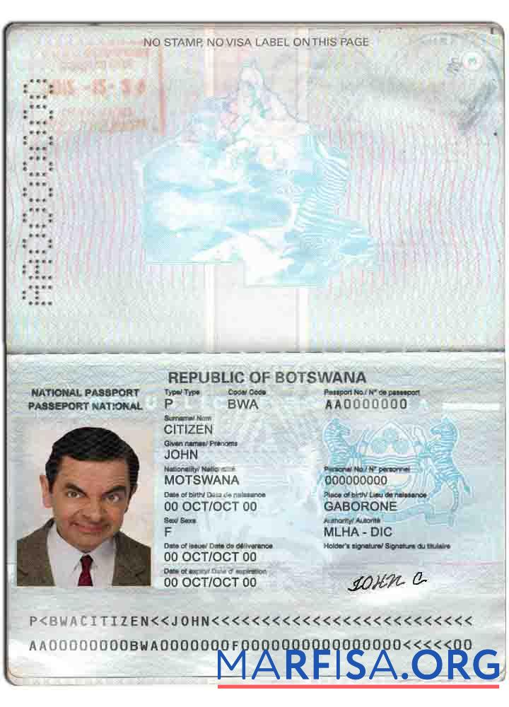 Downloadable Botswana passport sample